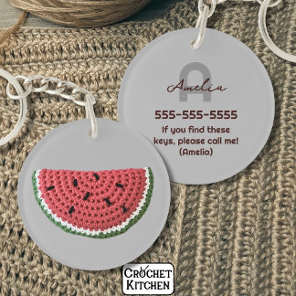Cosy Crochet Watermelon Fruit Aesthetic Monogram Key Ring