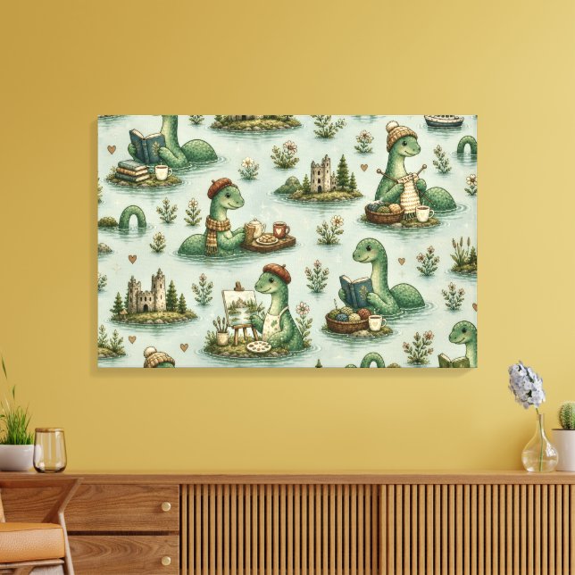 Cosy Cryptids Nessie Loch Ness Monster hobbies  Canvas Print (Insitu(LivingRoom))