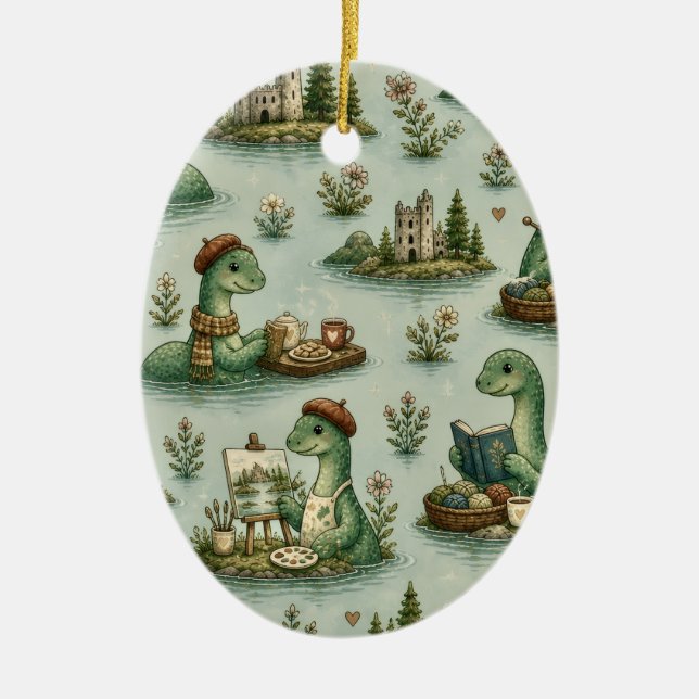Cosy Cryptids Nessie Loch Ness Monster hobbies  Ceramic Tree Decoration (Front)