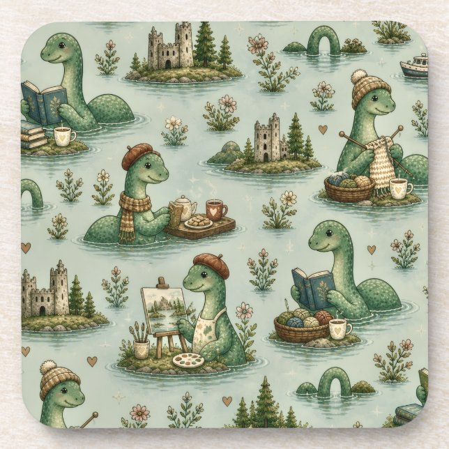 Cosy Cryptids Nessie Loch Ness Monster hobbies  Coaster (Front)