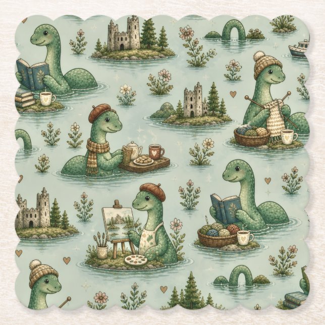 Cosy Cryptids Nessie Loch Ness Monster hobbies  Paper Coaster (Front)