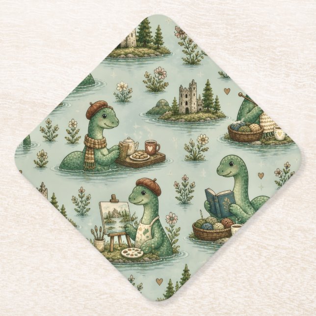 Cosy Cryptids Nessie Loch Ness Monster hobbies  Paper Coaster (Front)