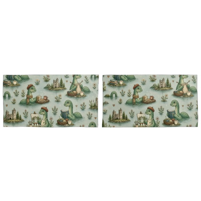 Cosy Cryptids Nessie Loch Ness Monster hobbies  Pillowcase (Front-Set)