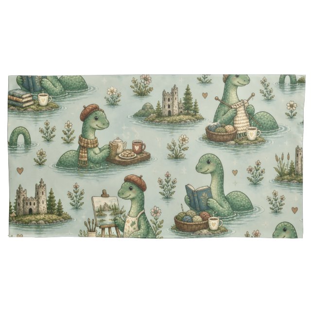 Cosy Cryptids Nessie Loch Ness Monster hobbies  Pillowcase (Front)