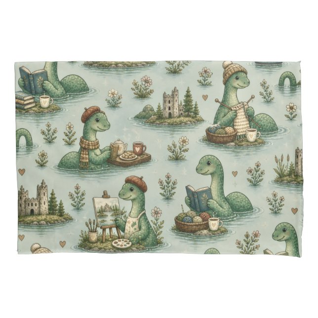 Cosy Cryptids Nessie Loch Ness Monster hobbies  Pillowcase (Front)