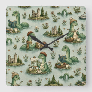 Cosy Cryptids Nessie Loch Ness Monster hobbies Square Wall Clock