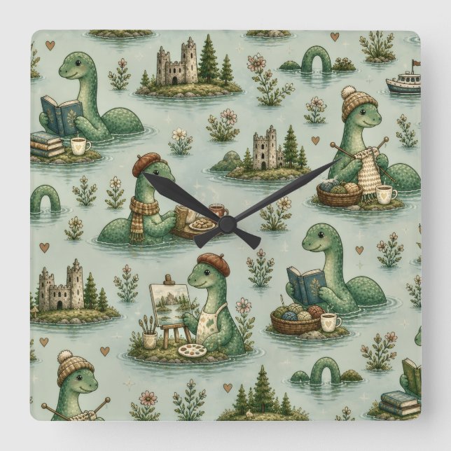 Cosy Cryptids Nessie Loch Ness Monster hobbies  Square Wall Clock (Front)