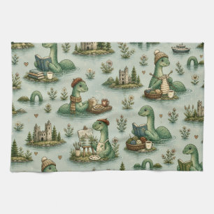 Cosy Cryptids Nessie Loch Ness Monster hobbies  Tea Towel