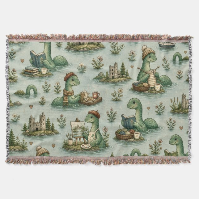 Cosy Cryptids Nessie Loch Ness Monster hobbies  Throw Blanket (Front)