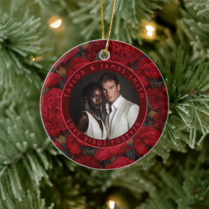 Cosy Custom Carnation Inspired Countryside Wedding Ceramic Tree Decoration