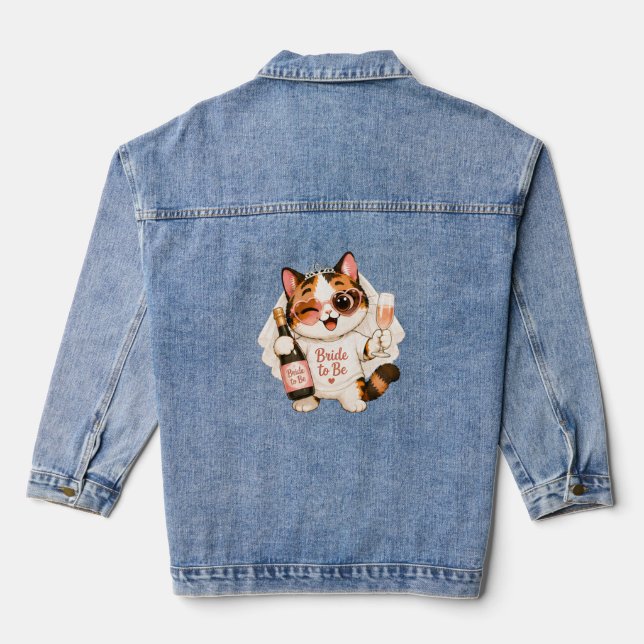 Cosy Cute Calico Cat Bride to be  Denim Jacket (Back)