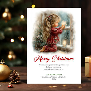 Cosy Cute Little Girl Holiday Scene Greeting Card
