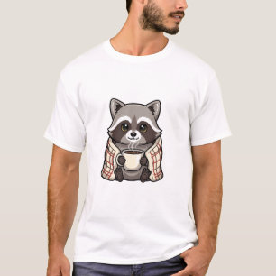 Cosy Cute Racoon Wrapped in Plaid Blanket T-Shirt