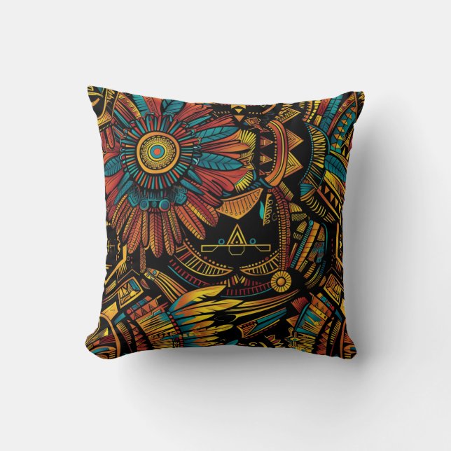 Cosy Cyan "Aztec Dream" Cushioned Throw Pillow (Front)