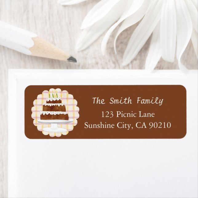 Cosy Dark Cocoa Brown Plaid Cake Return Address  (Insitu)