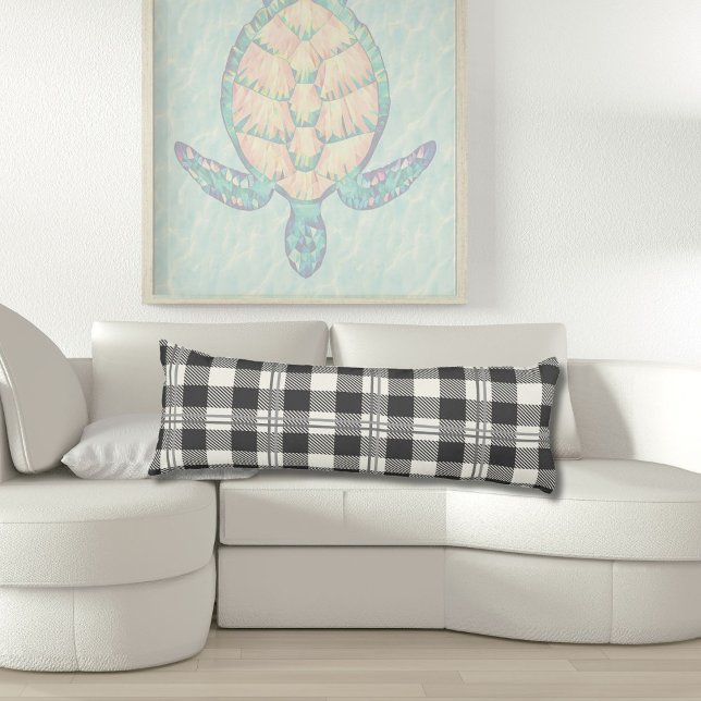 Cosy Dark Grey Off White Buffalo Plaid Body Cushion (Buffalo Plaid Dark Gray and Buttercream Plain Body Pillow)