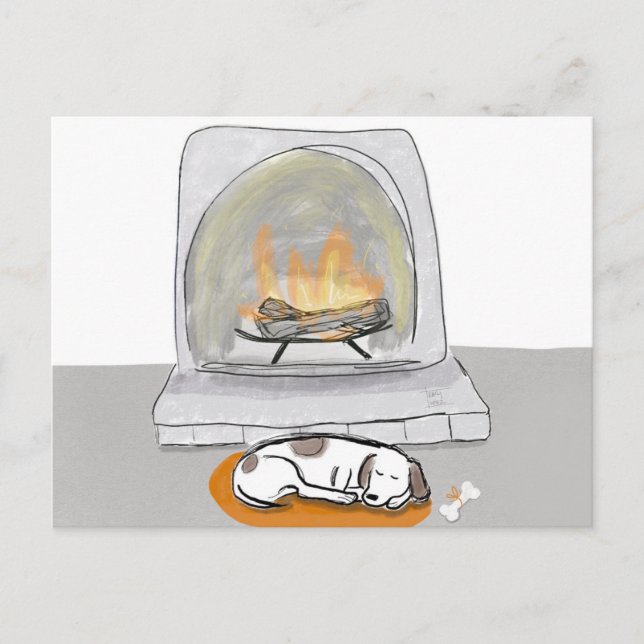 Cosy Dog by The Fireplace postcard (Front)