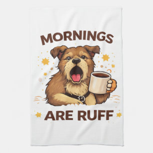 Cosy Dog Illustration Tea Towel