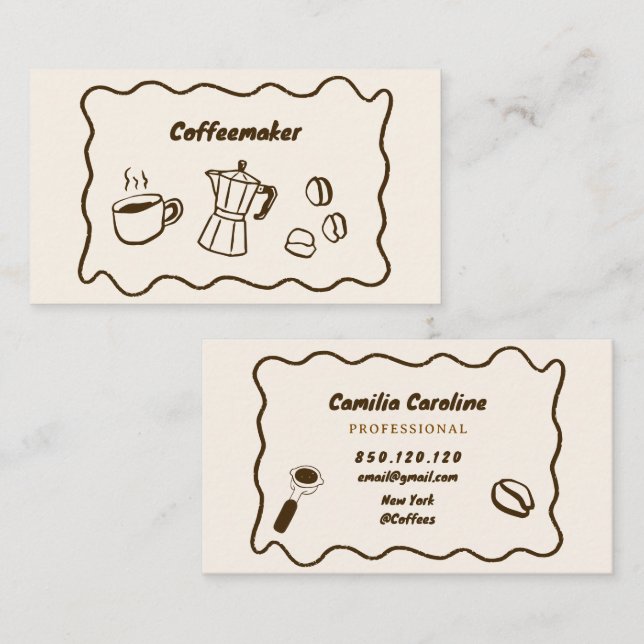 cosy doodle Brown coffee business card (Front/Back)