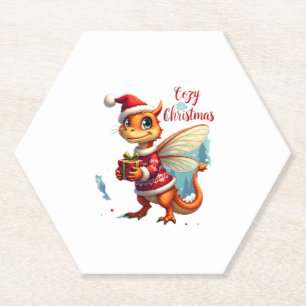 Cosy Dragonfly Christmas Paper Coaster