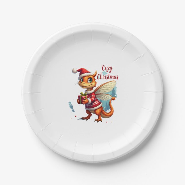 Cosy Dragonfly Christmas Paper Plate (Front)
