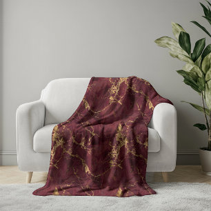 Cosy Elegant Luxury Burgundy Gold Marble Sherpa Blanket