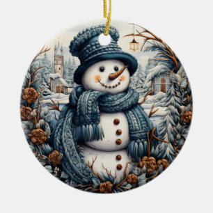Cosy Embroidery Snowman Christmas – Holiday  Ceramic Tree Decoration