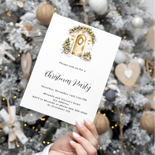Cosy entrance green gold luxury Christmas Party Invitation (Creator Uploaded)
