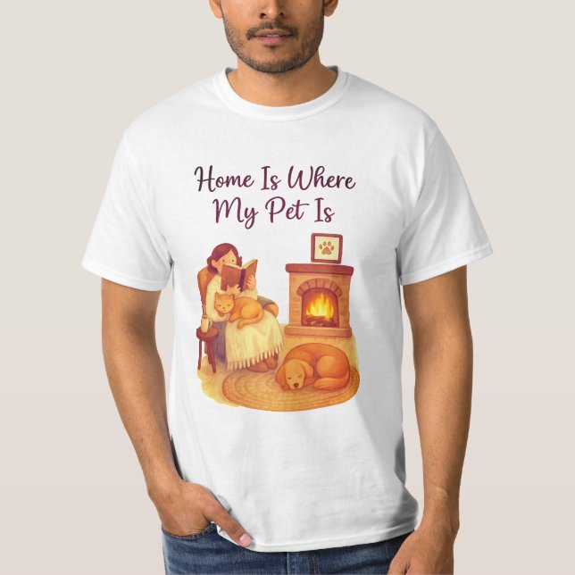 Cosy Evening by Fireplace Vintage Pet Lover Tee (Front)