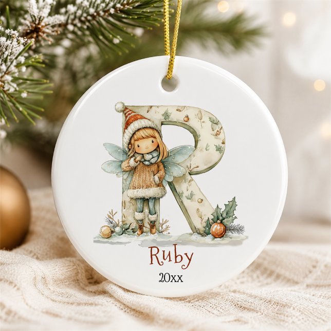 Cosy Fairy Christmas Initial Personalised Holiday  Ceramic Tree Decoration (Creator Uploaded)