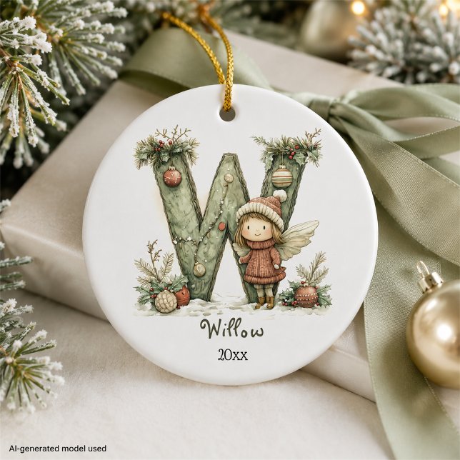 Cosy Fairy Christmas Initial Personalised Holiday  Ceramic Tree Decoration (Creator Uploaded)
