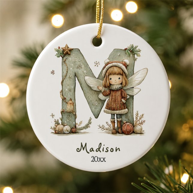 Cosy Fairy Christmas Initial Personalised Holiday Ceramic Tree Decoration (Creator Uploaded)