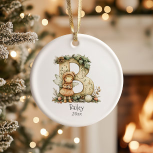 Cosy Fairy Christmas Initial Personalised Holiday Ceramic Tree Decoration