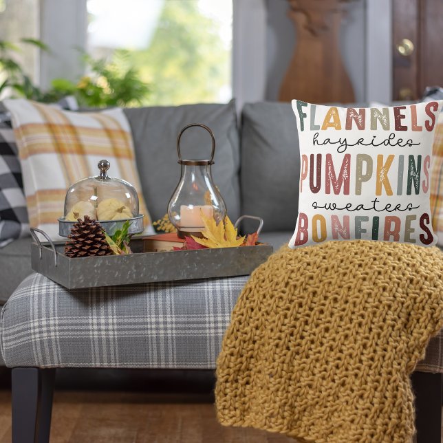 Cosy Fall Accent Bonfire, Pumpkin Patch  Cushion (Flannels, Hayrides, pumkins, sweaters, and bonfires throw pillow)