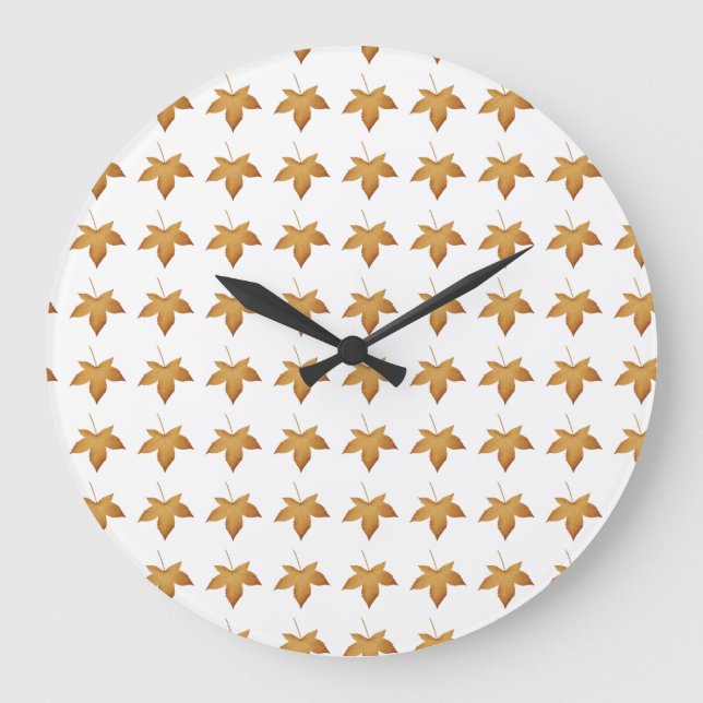 Cosy Fall Autumn Leaves Pattern Aesthetic Design Large Clock (Front)