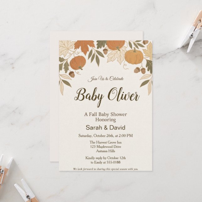 Cosy Fall Baby Shower Celebration Invitation (Front/Back In Situ)