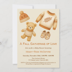 Cosy Fall Baby Shower   Neutral Cream & orange Invitation