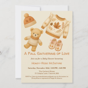 Cosy Fall Baby Shower   Neutral Cream & orange Invitation