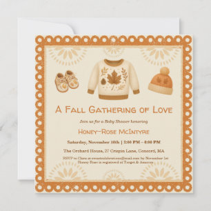 Cosy Fall Baby Shower   Neutral Cream & orange Invitation