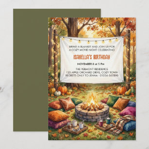 Cosy Fall Backyard Movie Night Campfire Birthday Invitation