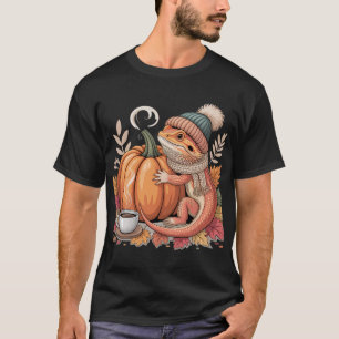 Cosy Fall Bearded Dragon with Coffee Art T-Shirt