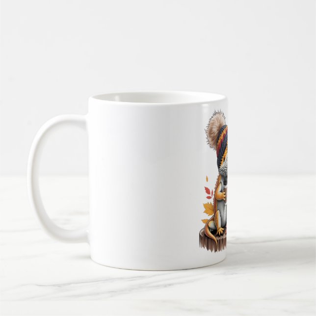 Cosy Fall Bearded Dragon with Coffee Mug (Left)