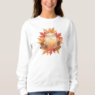 Cosy Fall Candle with Maple Leaves   Autumn Design Sweatshirt