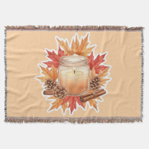 Cosy Fall Candle with Maple Leaves Autumn Design Throw Blanket