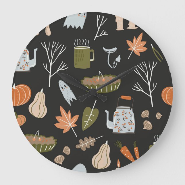 Cosy Fall Elements: Warm Pattern. Large Clock (Front)