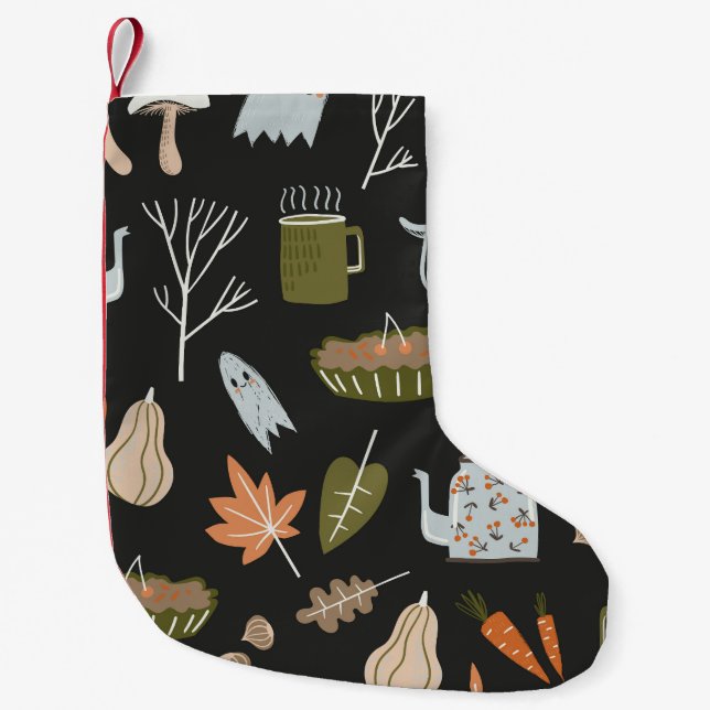 Cosy Fall Elements: Warm Pattern. Small Christmas Stocking (Front)