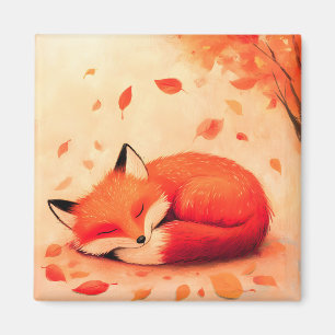 Cosy Fall Forest Sleeping Fox Magnet