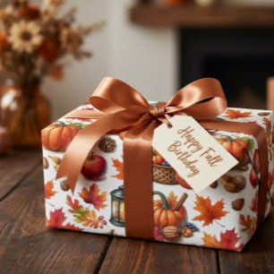 Cosy Fall Harvest Pumpkins Apples Leaves Gift Wrap