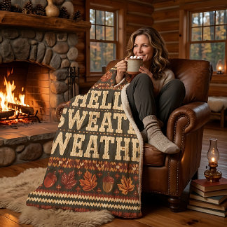 Cosy Fall Hello Sweater Weather Sherpa Blanket