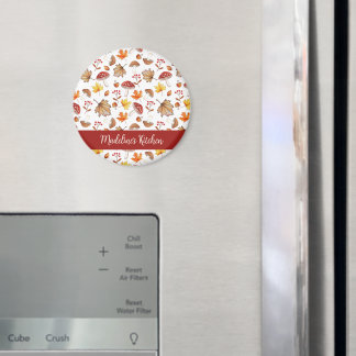 Cosy Fall Leaves and Mushrooms Personalised Magnet